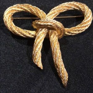 Gold Tone Christian Dior Bow Brooch
